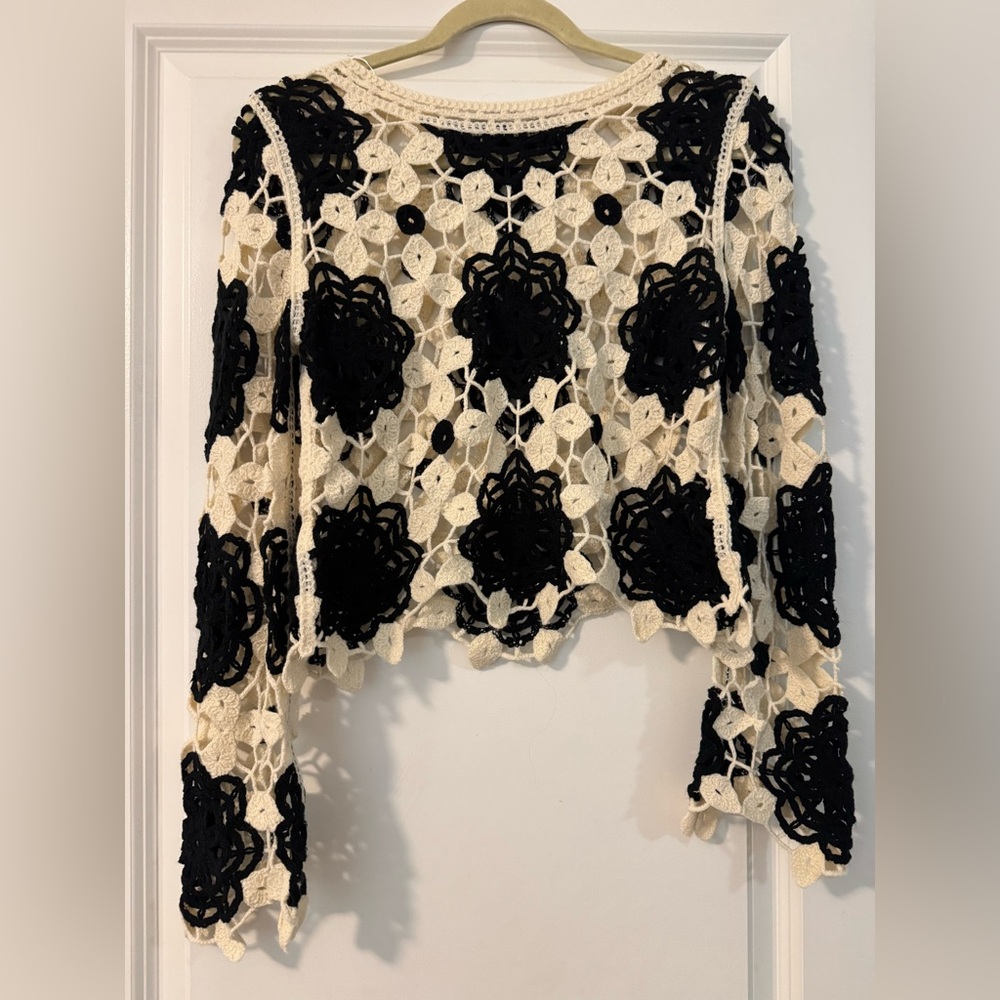 Chic Black and Cream Crochet Blouse